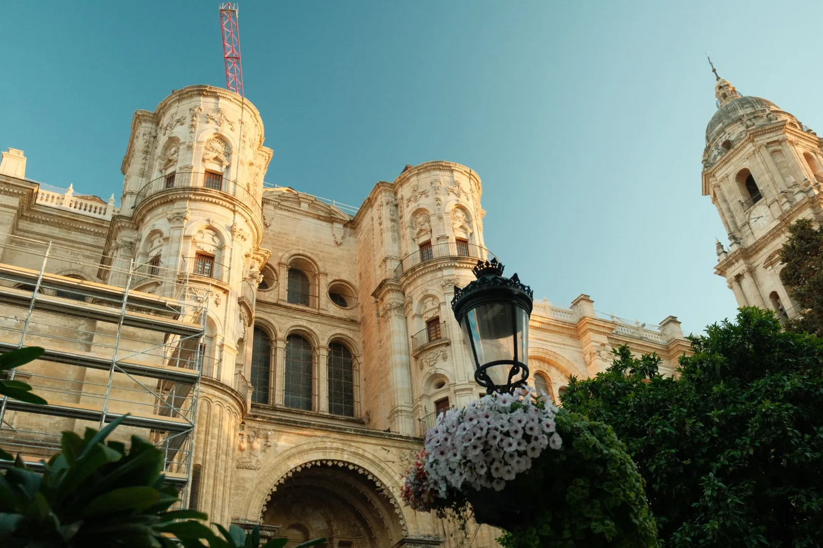 Capture of the historic Málaga Cathedral bathed in summer's golden light, Spain.