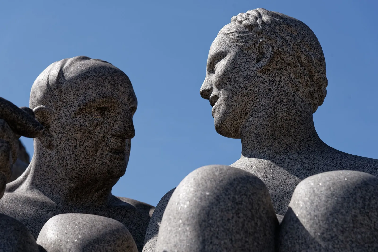 Detailed view of granite statues in Oslo's Frogner Park, Norway.