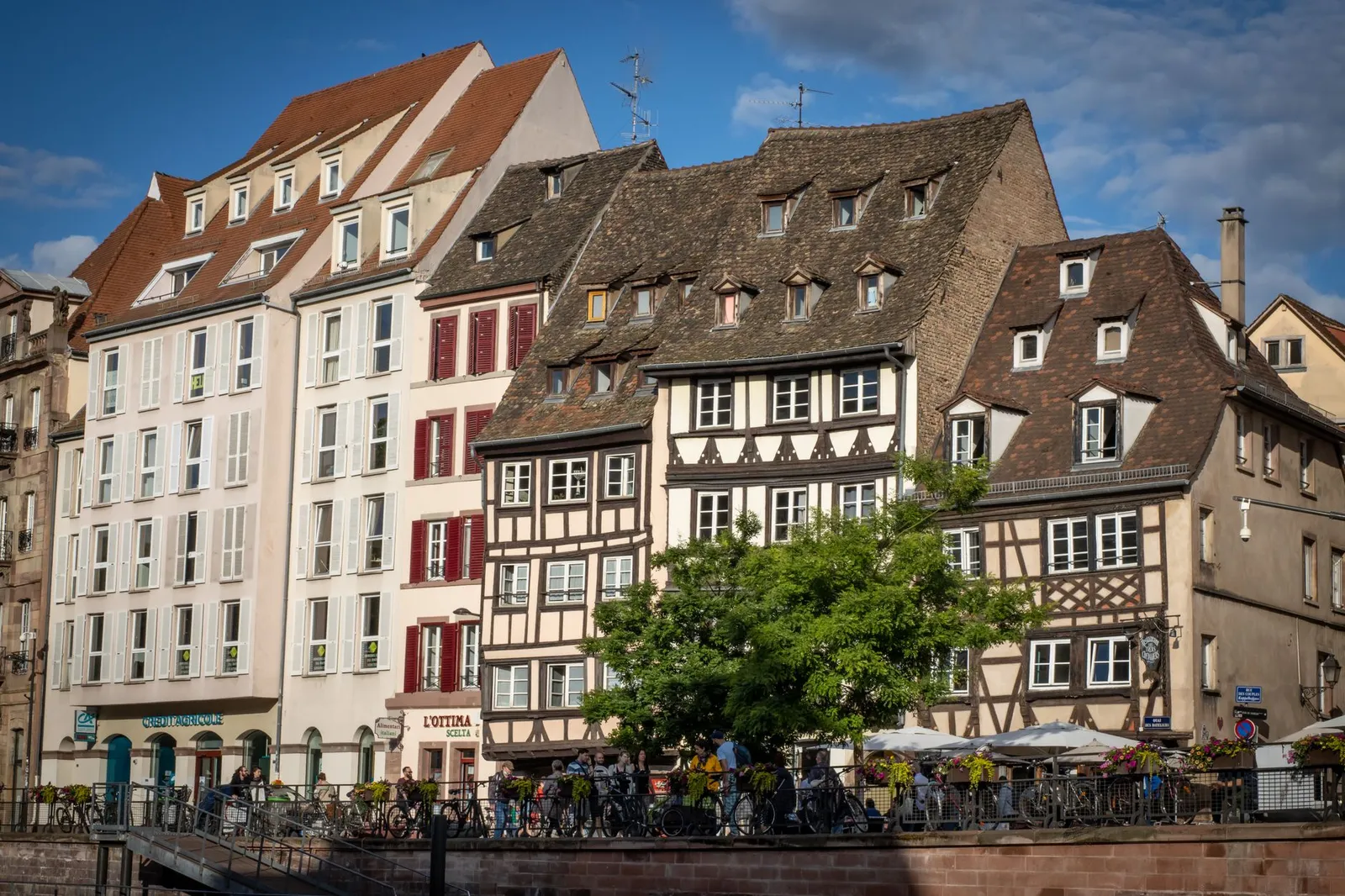 Picturesque view of traditional half-timbered buildings in Strasbourg, showcasing historic architecture.