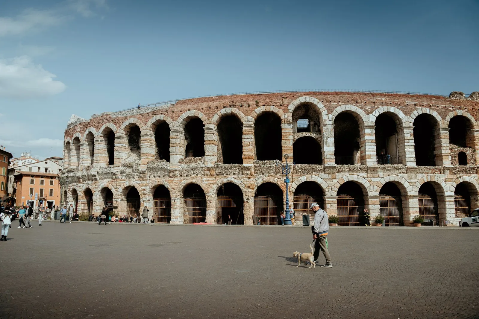 View of the ancient Verona Arena, a Roman amphitheater in Italy.