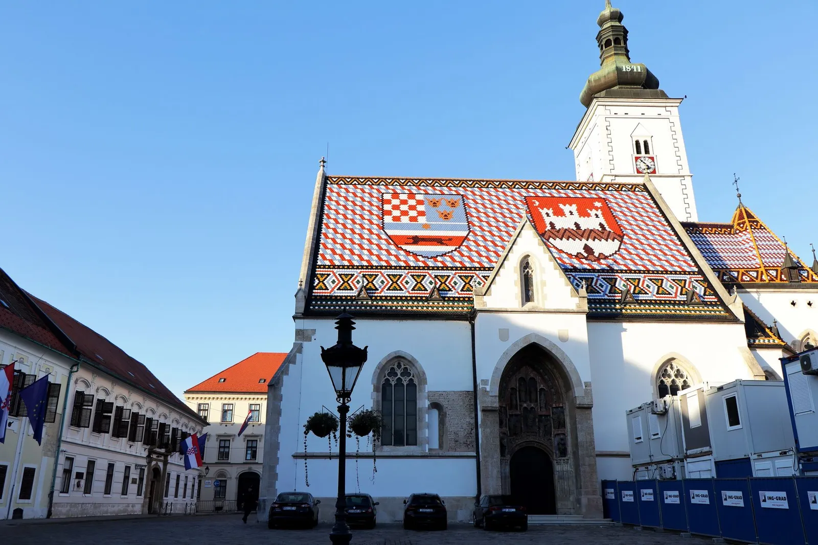 St. Mark's Church in Zagreb features a vibrant tiled roof with historic coats of arms.